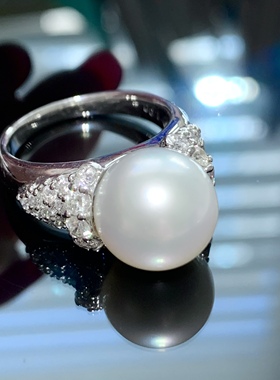 真科研证书凤凰 11.9mm正圆无暇澳白钻石戒指Pt镶嵌天然钻石1克拉