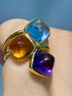 四位数亏本清卖 18k黄金糖塔彩色宝石戒指10克拉紫水晶黄水晶托帕