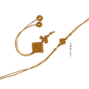 手工中国结背云|传统绳结流苏佛珠十八子配饰 款壹金色双结短款