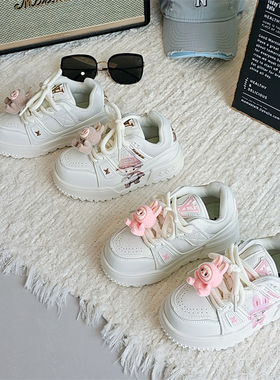 25329童鞋2025秋款可爱可拆卸公仔男女童低帮板鞋运动鞋小白鞋