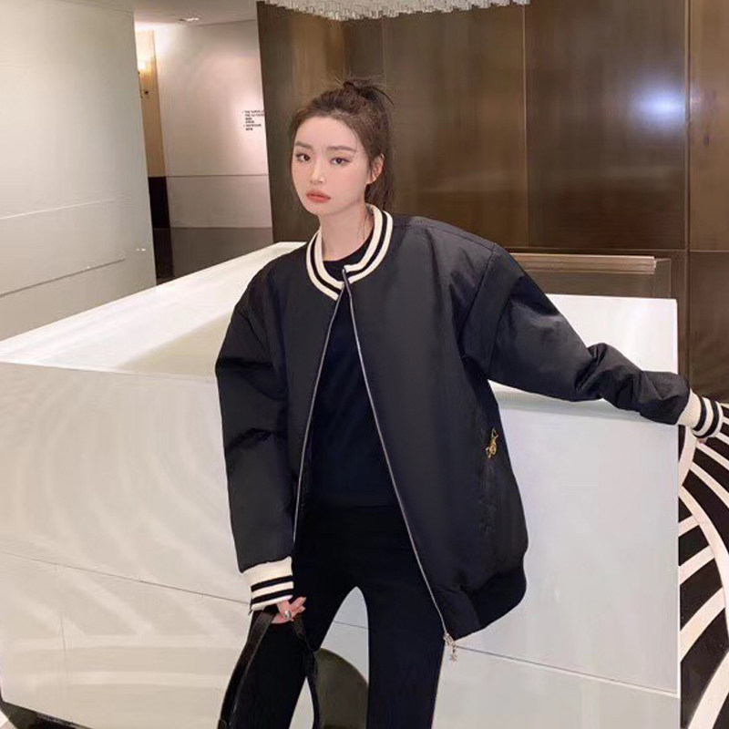 棒球服休闲夹克衫女冬季新款韩版宽松时髦上衣纯色bf外套