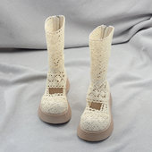 短靴子中筒靴 松糕跟厚底凉靴镂空透气网靴薄款 2025新款 仙女风夏季