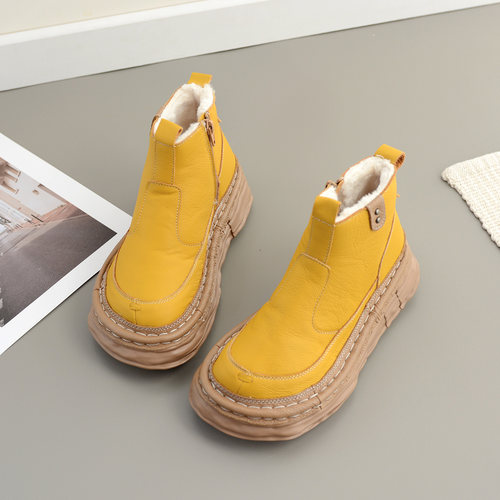 头层牛皮系带短筒靴棉靴切尔西靴