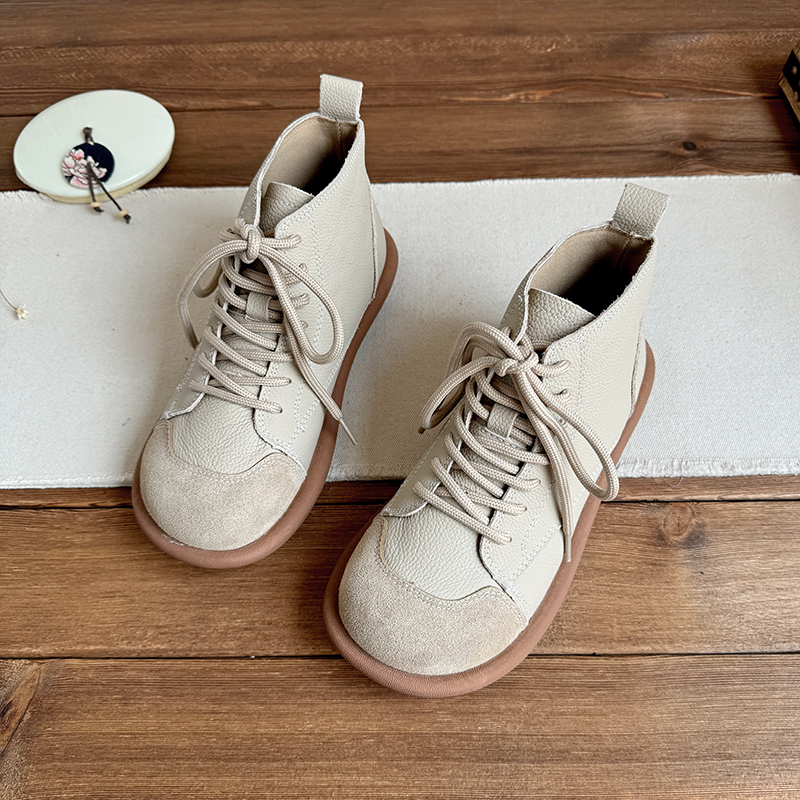 马丁靴女靴布面橡胶底短筒靴真皮