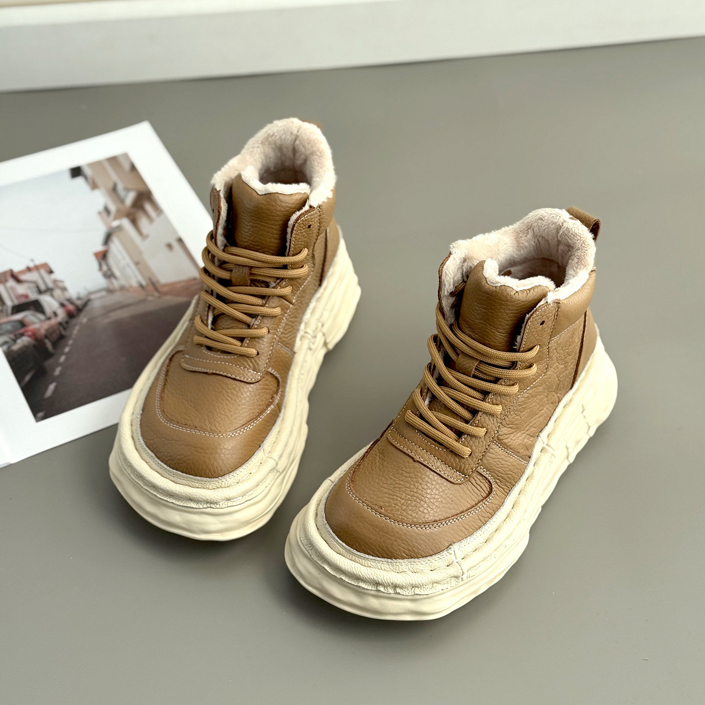 巷拙2025新款冬季加绒保暖雪地靴厚底短筒靴系带马丁靴大头女棉靴,女鞋,马丁靴,淘宝优惠券,粉丝福利购,淘宝优惠卷