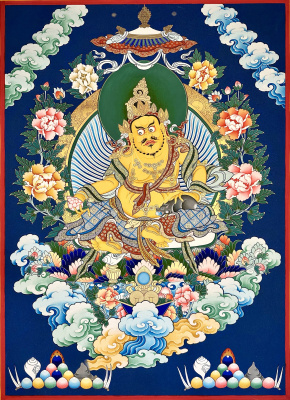 青海热贡才让端周手绘佛卡客厅书房装饰彩唐卡黄财神尺幅80×56