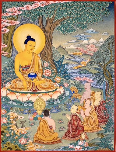 热贡己西尖措纯手绘矿物颜料唐卡装饰画释迦摩尼佛菩提树下70×52