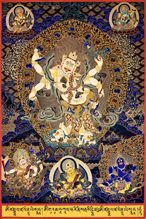 青海热贡南他日加矿物颜料纯手绘唐卡装饰佛画黑金彩白六臂高90