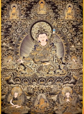 青海热贡画僧亲工手绘矿物颜料唐卡装饰佛画莲花生大师八变高1米