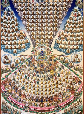 LM矿彩手绘佛卡意境观想唐卡客厅装饰挂画金刚总持皈依境92×62