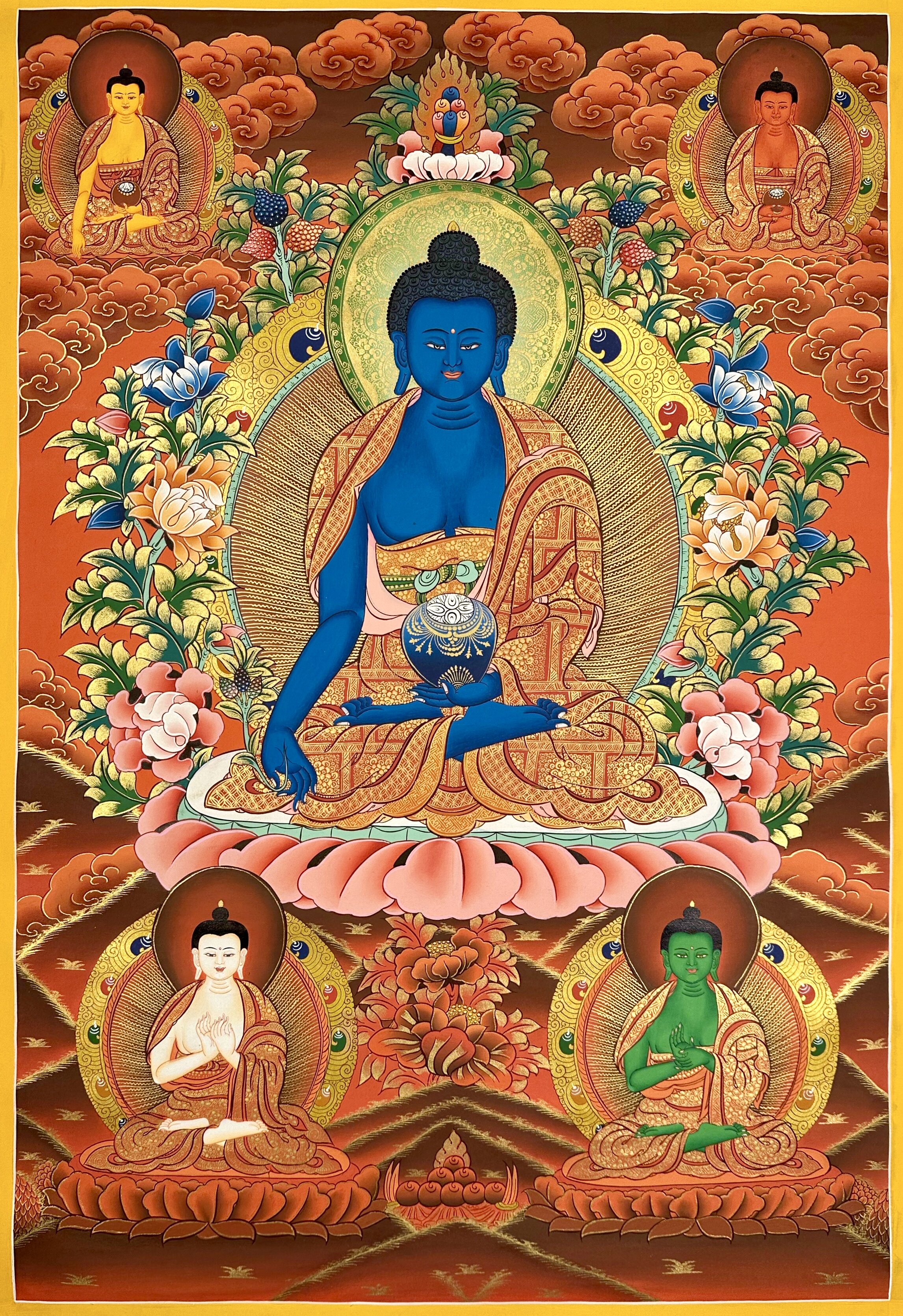 LM画师矿彩手绘佛卡意境观想唐卡客厅书房装饰画药师佛76&times;50