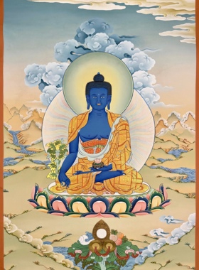 洛桑画师矿彩手绘佛卡意境观想唐卡客厅书房装饰画药师佛76×53