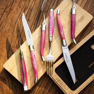 粉色骆驼骨法国拉吉奥乐刀叉Laguiole en Aubrac牛排西餐餐刀餐叉