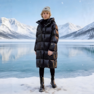 儿童长款鹅绒三防羽绒服极寒天气