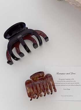 韩国复古巧克力色大号鲨鱼夹加厚发量王者入10cm高品质抓夹发饰女