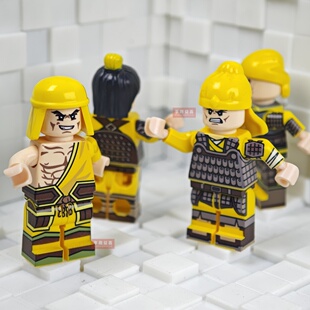中国古代积木人仔迪库黄巾兵素体素材表情帽子配件玩具零件MOC