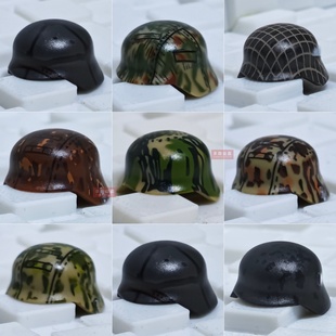 二战军事士兵军官大檐帽积木人仔配件国防军装甲兵帽子小颗粒玩具