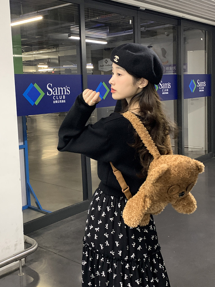 루샤오 투안투안 리본 니트 스웨터 꽃무늬 스커트 정장 2024 겨울 새 스타일 착용 프렌치 스커트