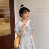 Милая кукла, синий наряд маленькой принцессы, платье, французский стиль, кукольный воротник, цветочный принт