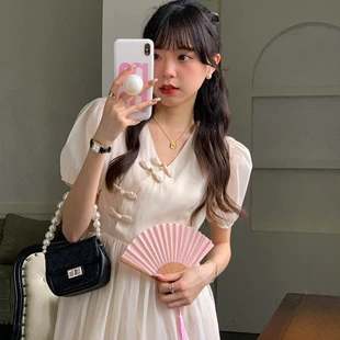 旗袍盘扣连衣裙2023春季 清仓 设计感长款 新款 特价 新中式 显瘦裙子