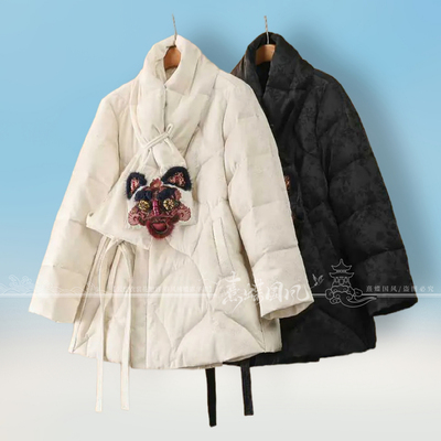 新中式围巾领羽绒服女中长款