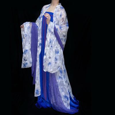 青泠谷原创【蓝晶】克莱因蓝仿醋酸提花缎八破齐胸背带裙套装