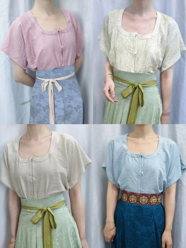 青泠谷夏季日常汉服亚麻混纺pp领短袖唐背子