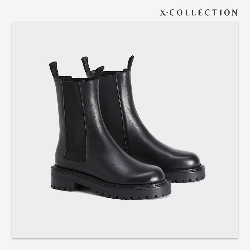 Xcollection圆头厚底短靴