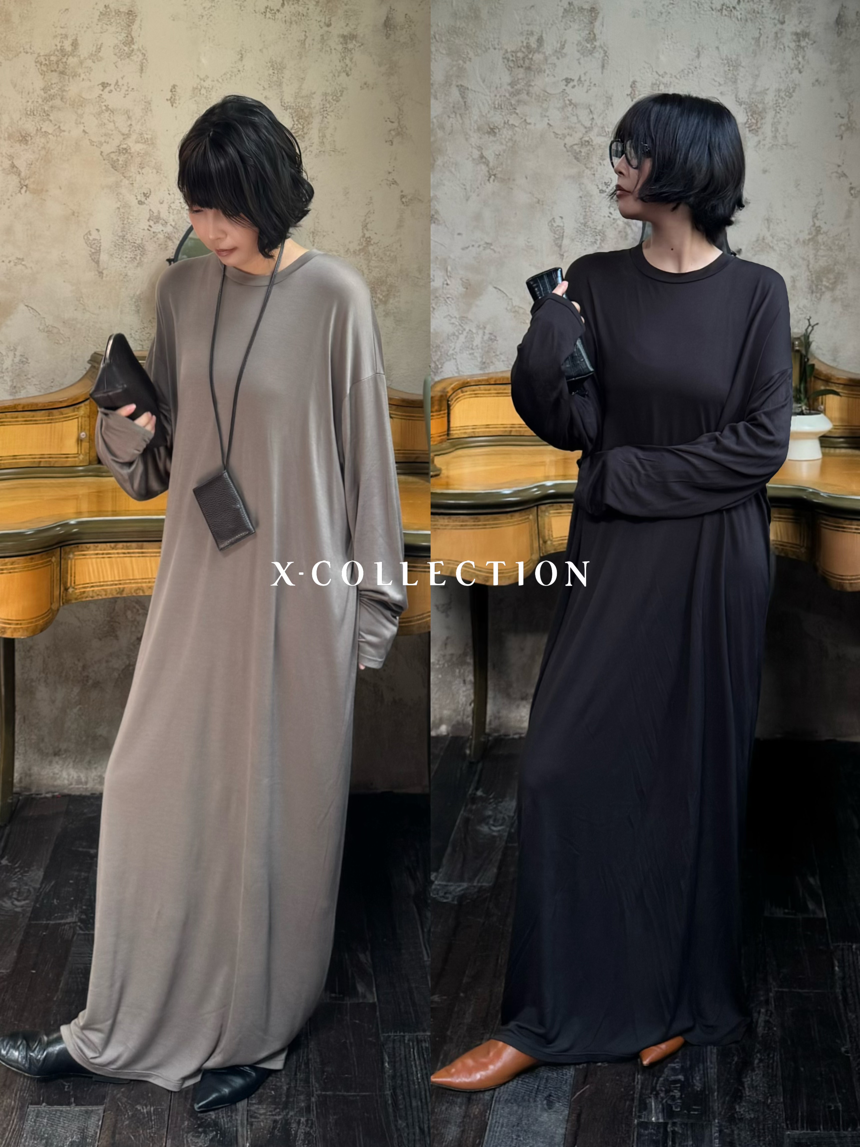 xcollection早秋慵懒长裙莫代尔桑蚕丝舒适廓形高级小众