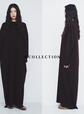 xcollection25秋新品 天丝羊毛长袖连衣长裙懒系美学廓形高级感
