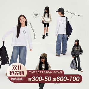 leobaby女童长袖T恤秋季新款儿童纯棉双版本体恤中大童休闲上衣