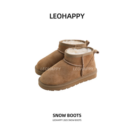 LEOHAPPY女童雪地靴冬季新款轻量羊毛革儿童保暖靴防滑短筒雪地靴