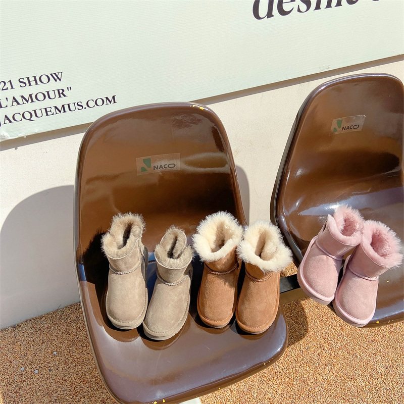 leobaby儿童雪地靴羊皮毛一体短靴加绒加厚防水防滑宝宝鞋