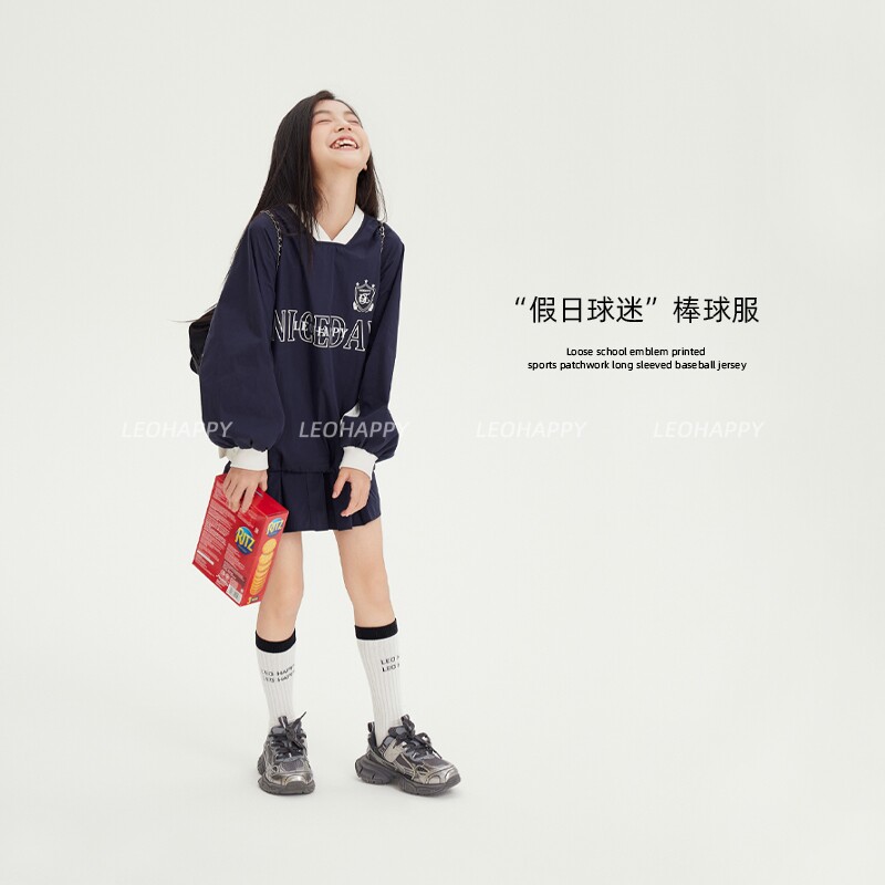 LEOHAPPY女童上衣春秋新款儿童棉感运动防风棒球服中大童休闲上衣