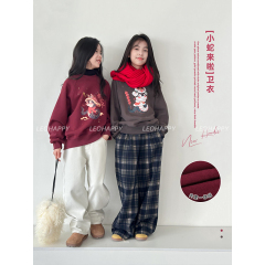 LEOHAPPY女童卫衣冬季新款加绒儿童原创一体绒加厚复古休闲套头衫