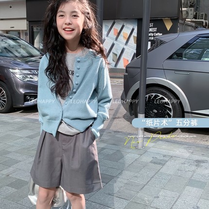 LEOHAPPY女童裤子春装新款儿童休闲裤西装短裤垂感防皱阔腿五分裤