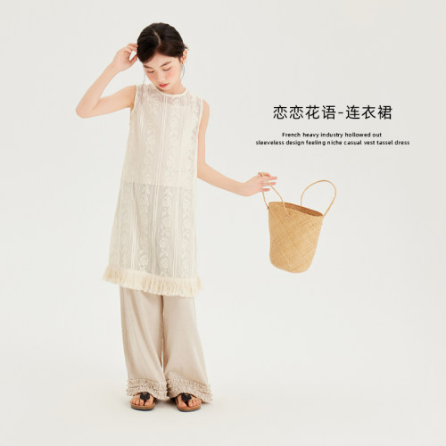 女童连衣裙儿童镂空无袖流苏裙