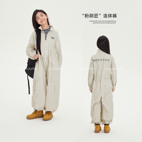 女童裤子儿童连体裤印花工装裤
