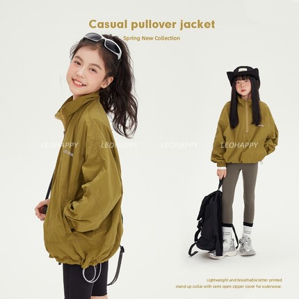 LEOHAPPY女童外套春季新款儿童套头衫速干字母中大童休闲上衣N