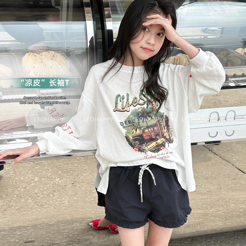 女童长袖T恤儿童雪花棉防晒衫