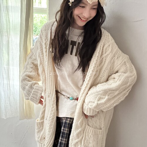 LEOHAPPY女童开衫中长款儿童毛衣外套复古麻花针织衫亲子百搭上衣