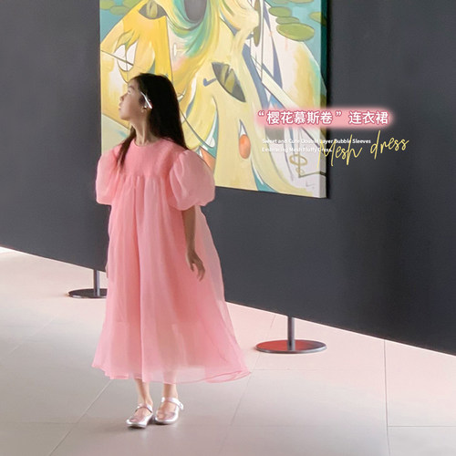 女童连衣裙儿童泡泡袖公主网纱裙