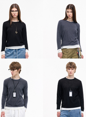 LEONSENSE力上司 天丝羊毛针织衫假两件长袖打底衫【反季清仓】