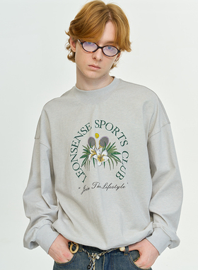 LEONSENSE力上司 鸡蛋花燕麦灰卫衣复古学院风 330克精梳棉男女款