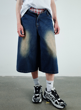 LEONSENSE力上司 七分宽松牛仔短裤 五角星水洗做旧复古中性男