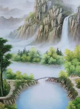 纯手绘新中式油画聚宝盆新中式