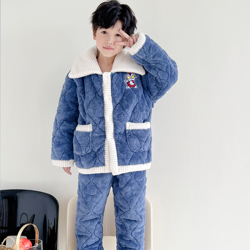 男童秋冬款加绒加厚家居服套装