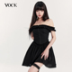 VOCK 显瘦方领连衣裙 海边度假风蕾丝抹胸裙辣妹修身 浮世浪漫 法式