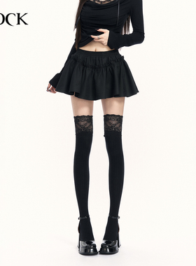 VOCK 玫瑰烬语 立体刺绣松紧腰短裙伞裙显瘦A字蓬蓬半裙带安全裤