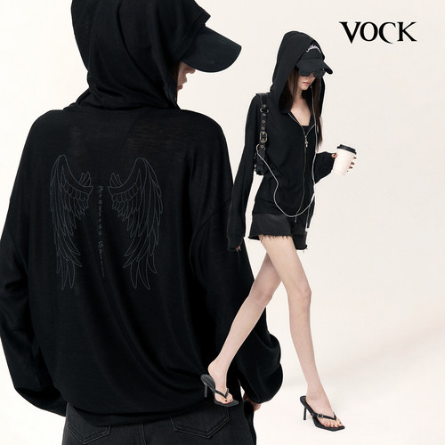 VOCK 天使羽翼 街头微透薄款连帽宽松开衫卫衣印花长袖防晒衫外套